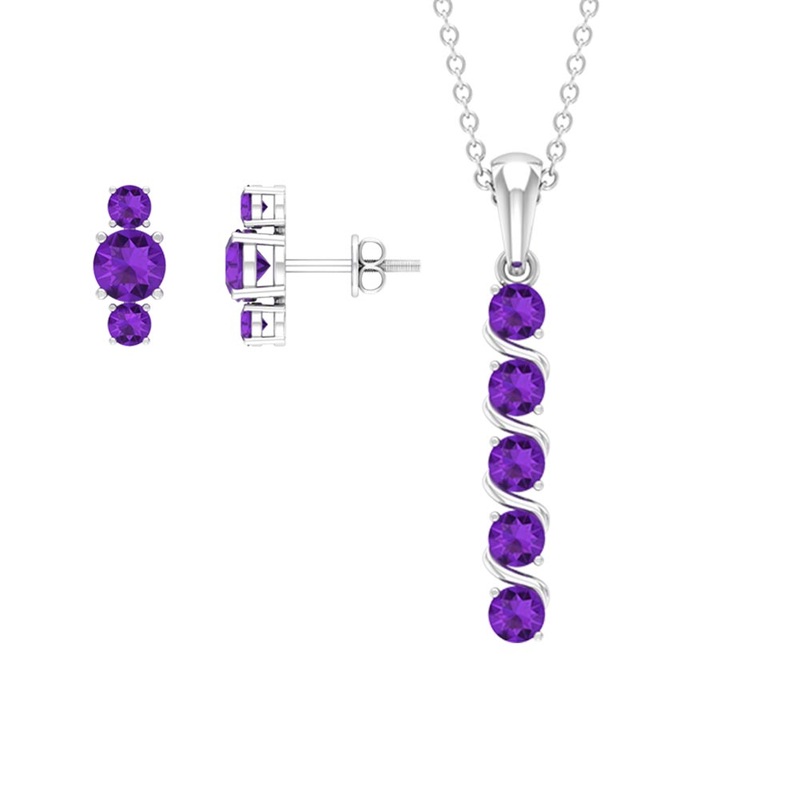 1.75 CT AmethystBar Necklace and Earring Set