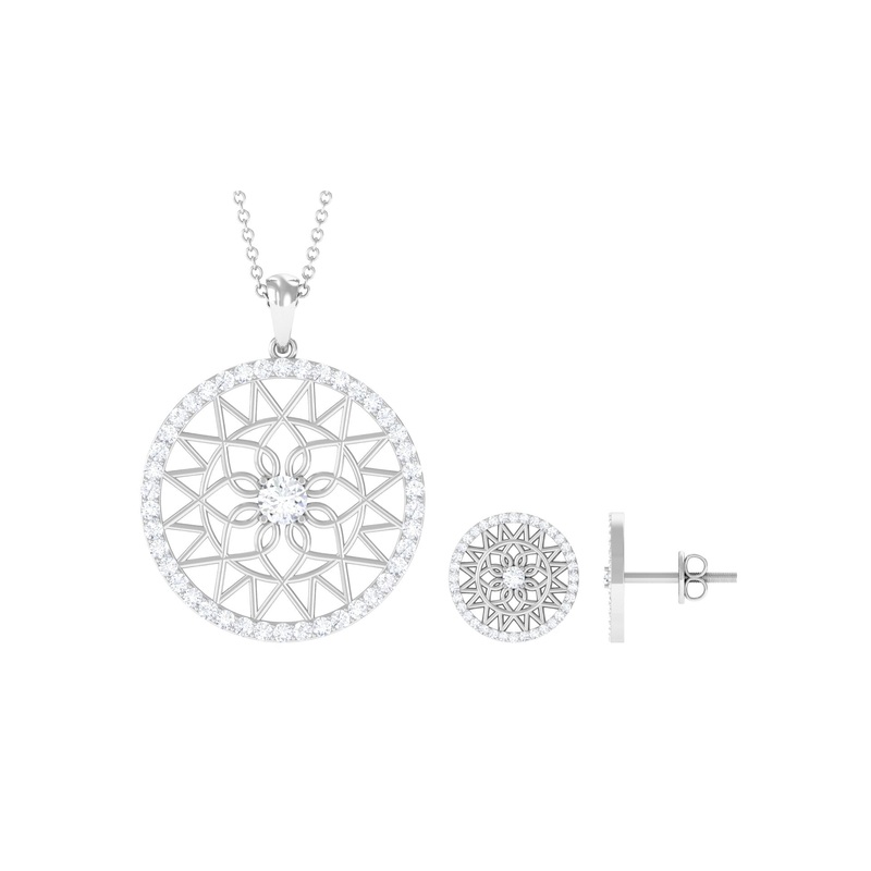 1.75 CT Round Cut Zircon Art Deco Pendant Earrings Set