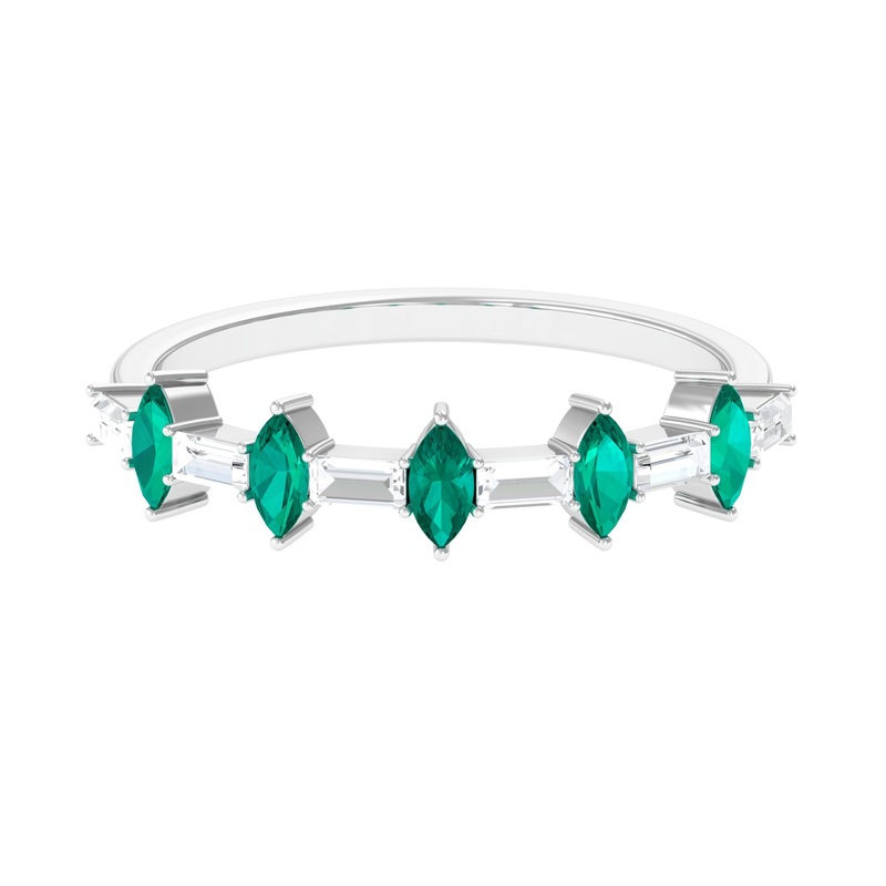 1 CT Emerald and Diamond Alternate Half Eternity Ring