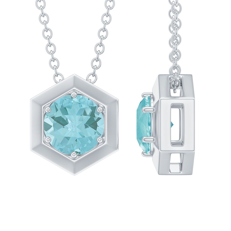 1 CT Hexagon Pendant for Women with Solitaire Sky Blue Topaz