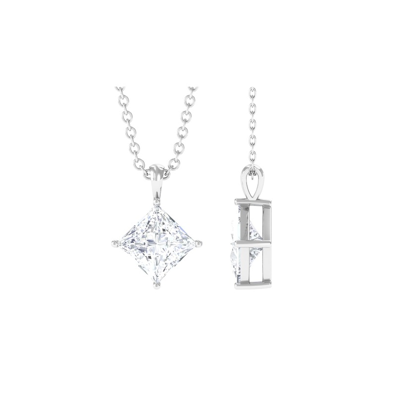 1 CT Princess Cut Moissanite Solitaire Pendant Necklace For Women