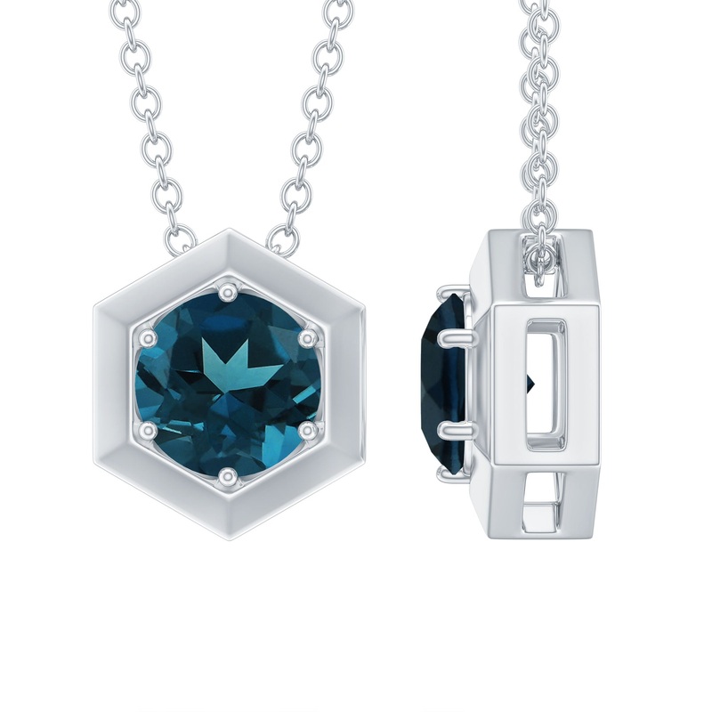 1 CT Simple London Blue Topaz Solitaire Gold Pendant