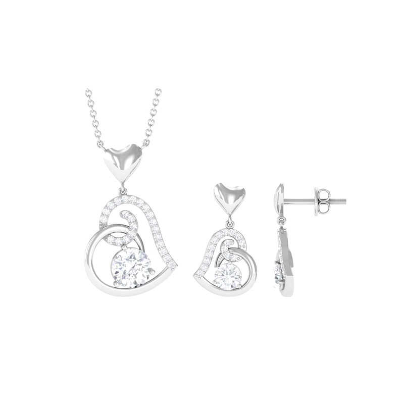 2 CT Cubic Zirconia Heart Drop Jewelry Set in Gold