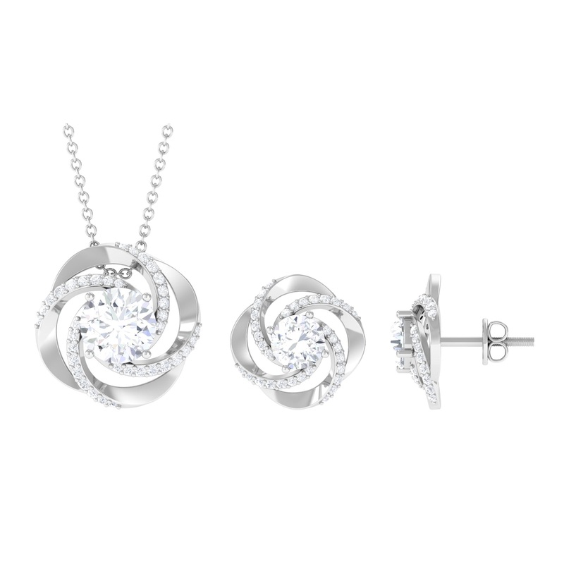 3.25 CT Certified Zircon Gold Swirl Pendant and Earrings Set