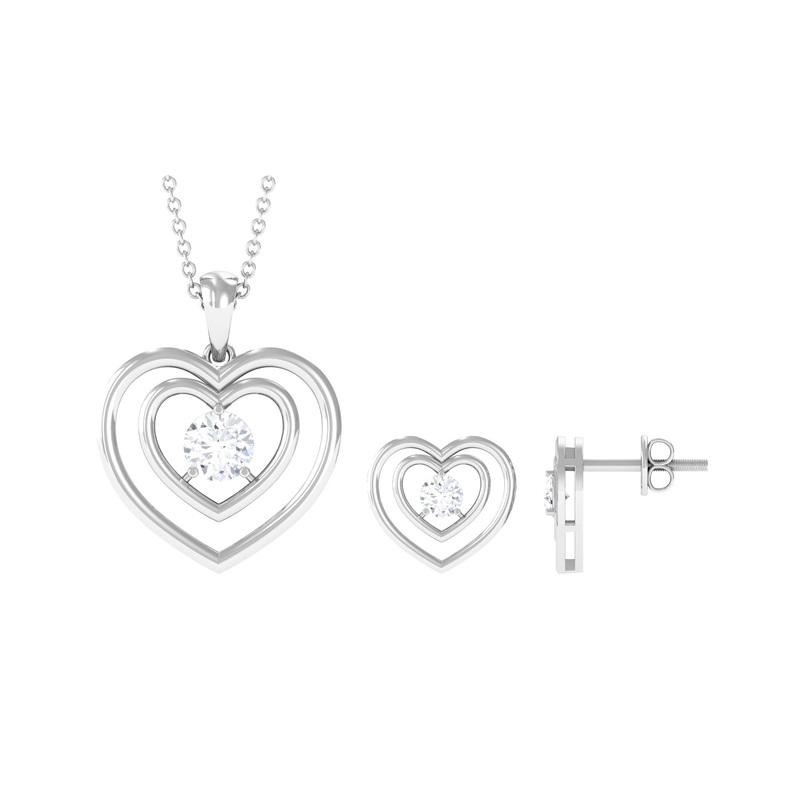 3/4 CT Round Cut Cubic Zirconia Gold Heart Pendant Earrings Set