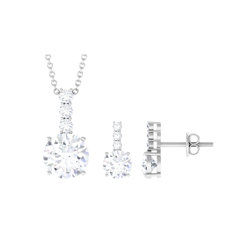 3.50 CT Round Cut Solitaire Zircon Pendant Earrings Set