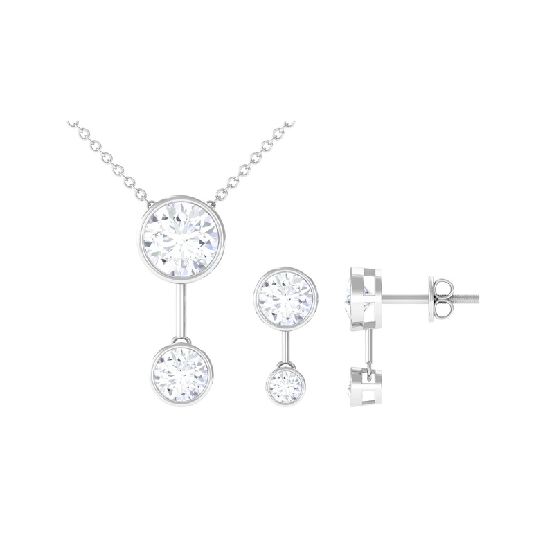 3 CT Bezel Set Round Zircon Minimal Drop Jewelry Set