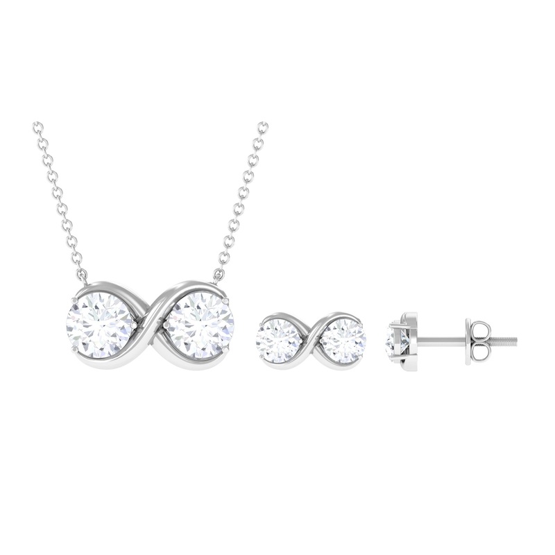 3 CT Round Cut Zircon Two Stone Infinity Necklace Earrings Set