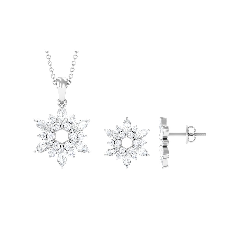 4 CT Cubic Zirconia Flower Cluster Jewelry Set in Gold