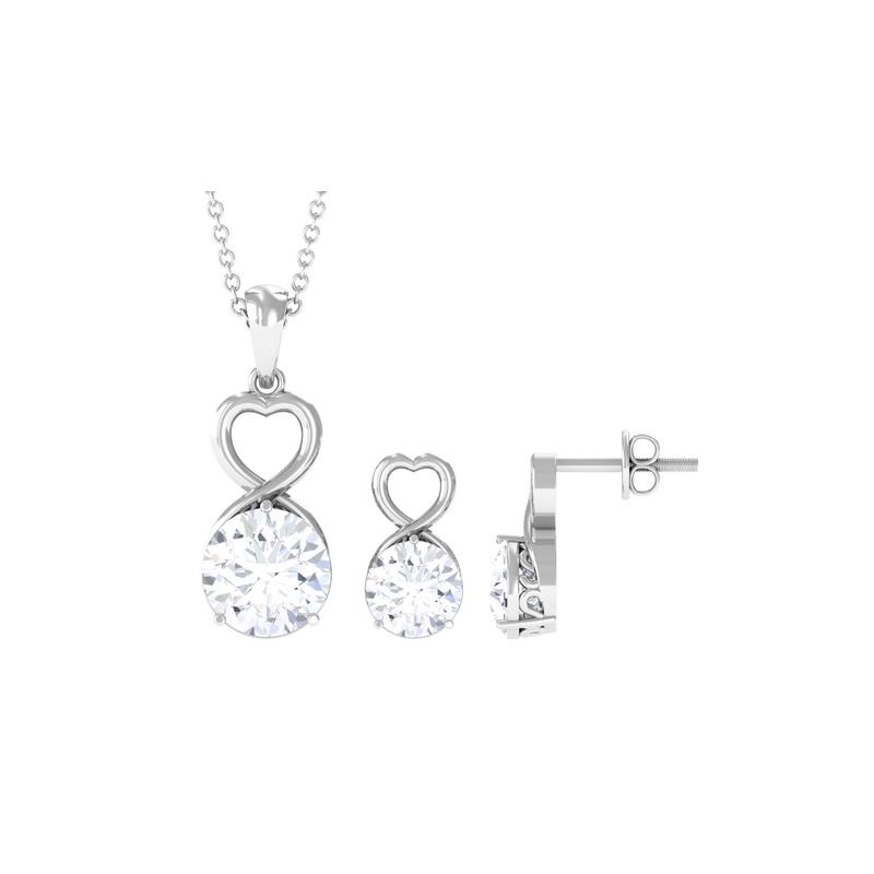 4 CT Round Zircon Solitaire Gold Infinity Pendant Earrings Set