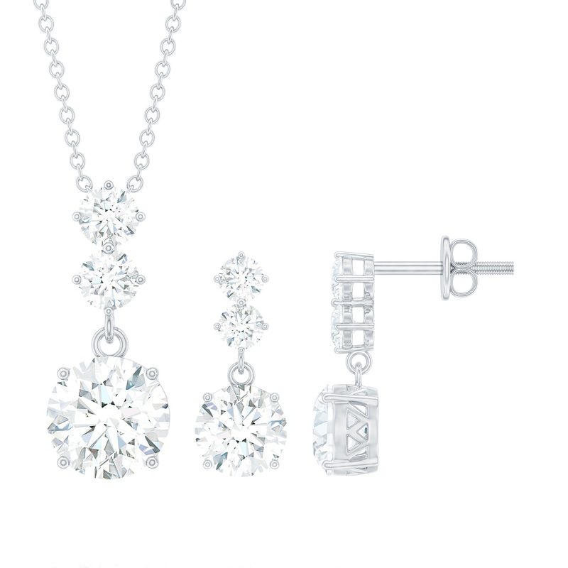5 CT Three Stone Zircon Dangle Pendant Earrings Set