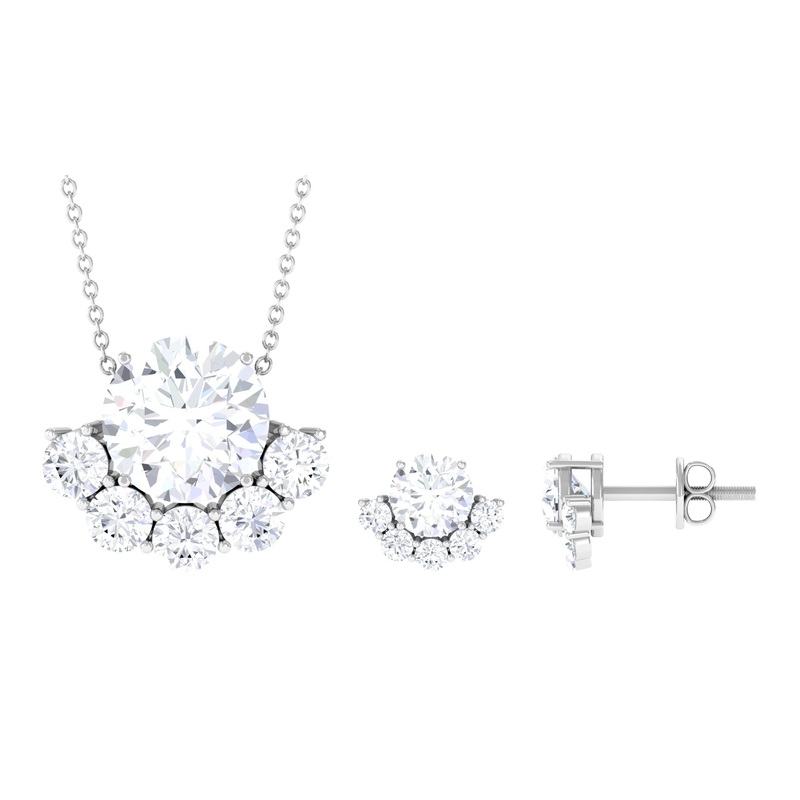 7 CT Round Cut Zircon Necklace Earrings Set with Half Halo