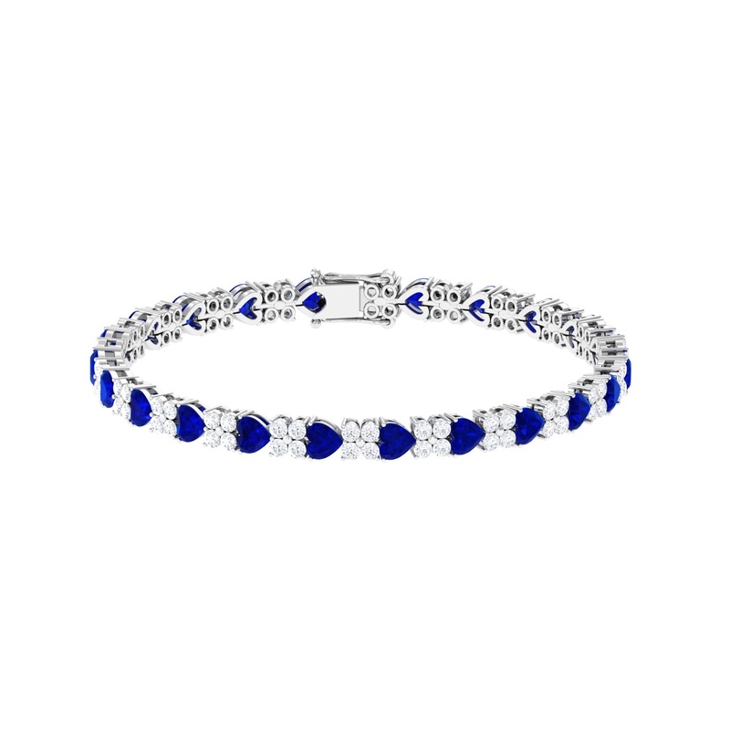 Certified Lab Grown Blue Sapphire And Moissanite Heart Tennis Bracelet