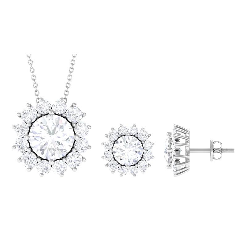 Certified Zircon Classic Solitaire Halo Jewelry Set