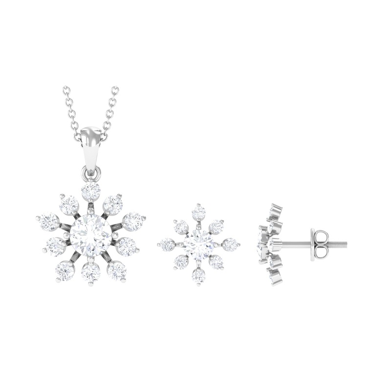 Cubic Zirconia Flower Statement Jewelry Set in Prong Setting