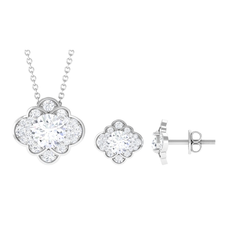 Nature Inspired Cubic Zirconia Pendant Earrings Set in Gold