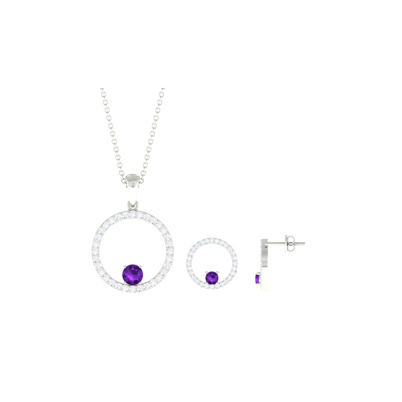 Real Amethyst and Moissanite Eternity Pendant Earrings Set