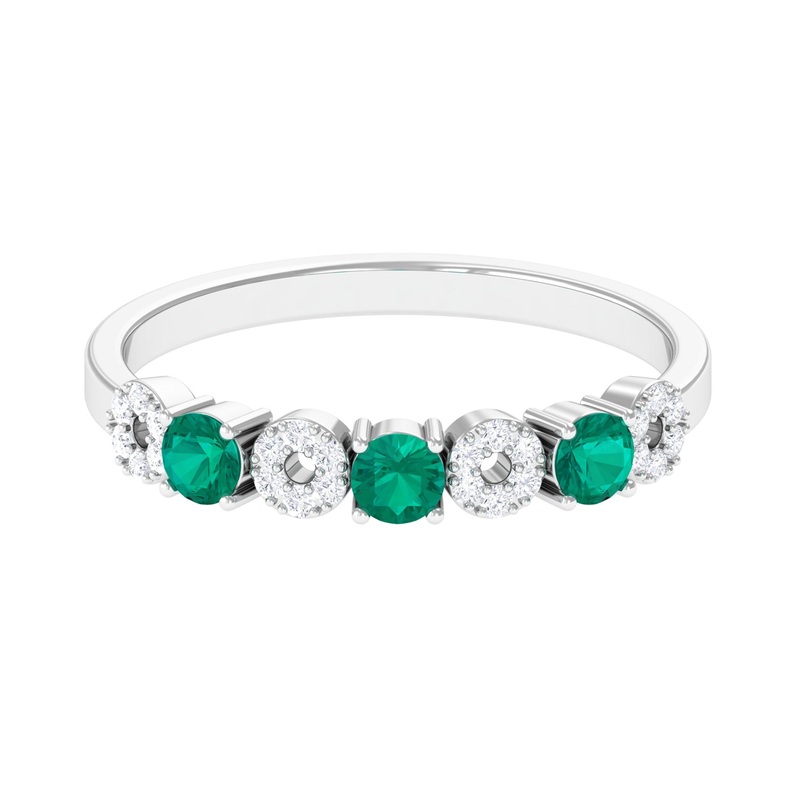 Real Emerald Half Eternity Ring with Diamond