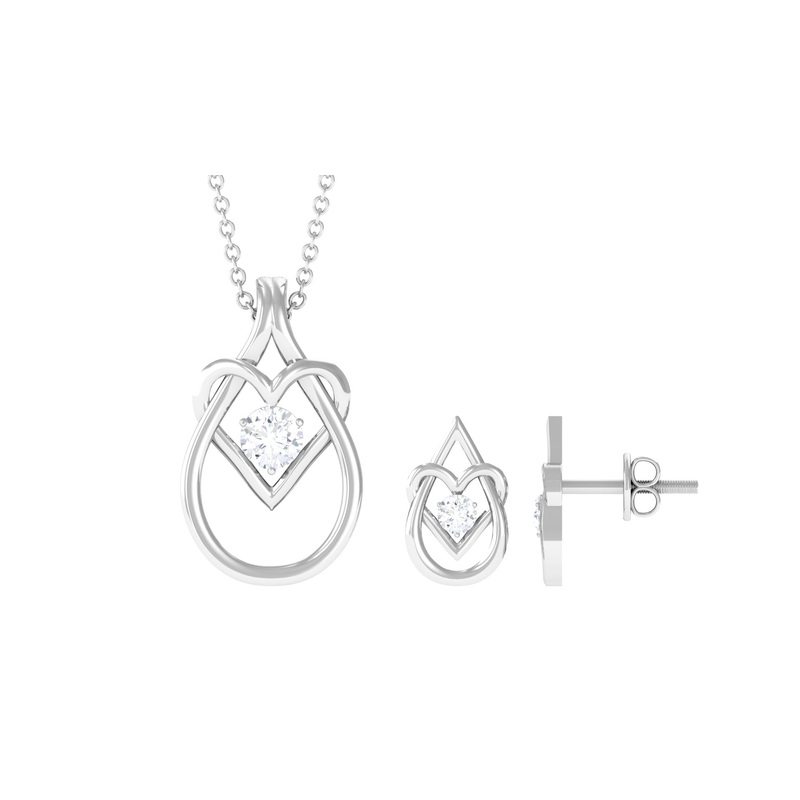 Round Zircon Gold Teardrop Heart Pendant and Earrings Set