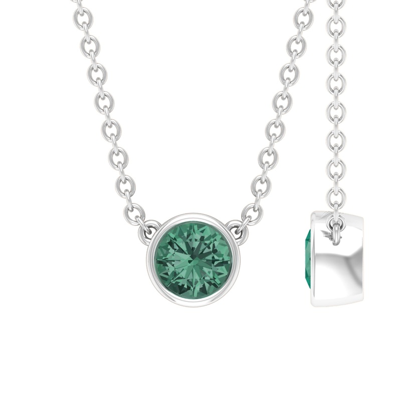 September Birthstone 1/4 CT Genuine Green Sapphire Solitaire Necklace