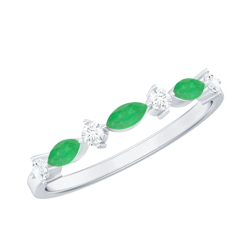 Simple Half Eternity Ring with Emerald and Diamond