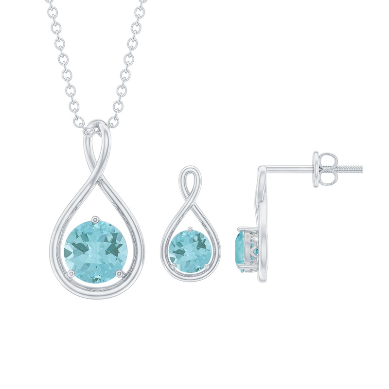 Sky Blue Topaz Solitaire and Gold Infinity Earrings and Necklace Set