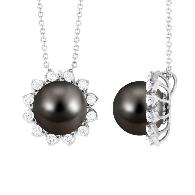 Tahitian Pearl Cocktail Pendant with Diamond Halo