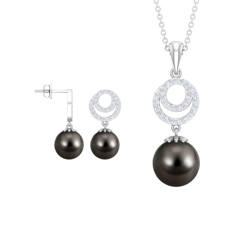 Tahitian Pearl Swirl Drop Jewelry Set with Moissanite
