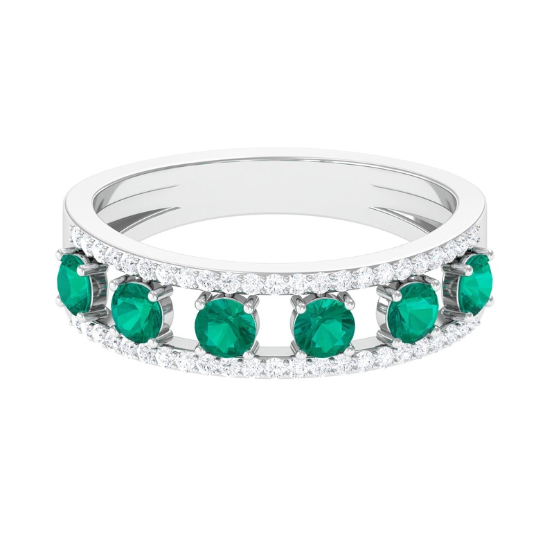 Wide Anniversary Ring with Emerald and Diamond