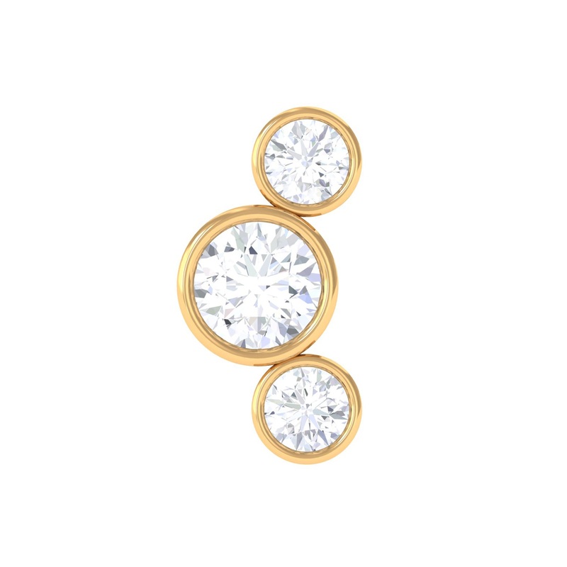 Bezel Set Diamond Three Stone Earring for Helix Piercing