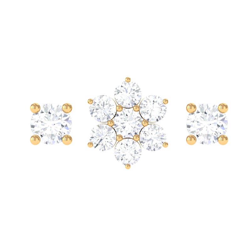Natural Diamond Flower Helix Earring Set of 3