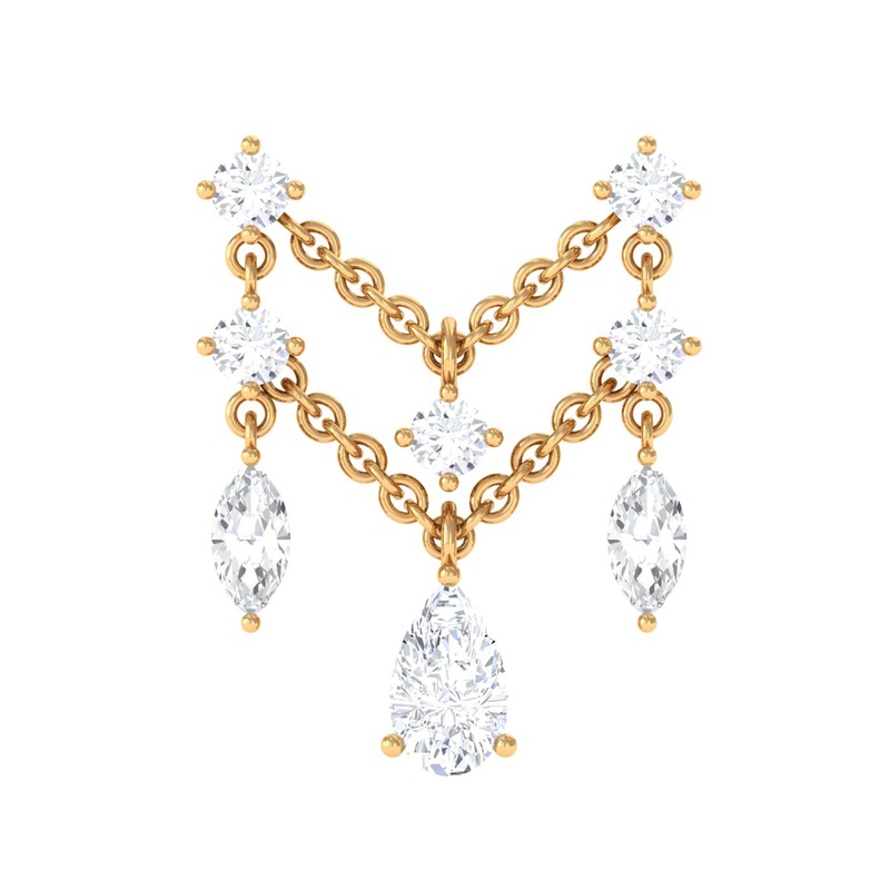 Real Diamond Double Chain Drop Earring for Cartilage Piercing