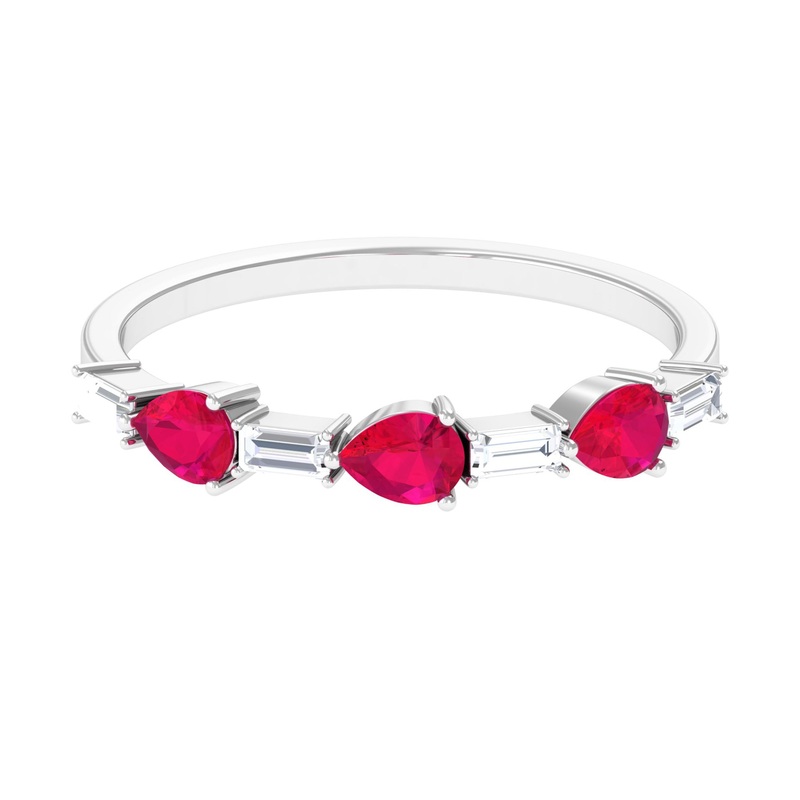 Ruby and Diamond Half Eternity Ring in East West Style