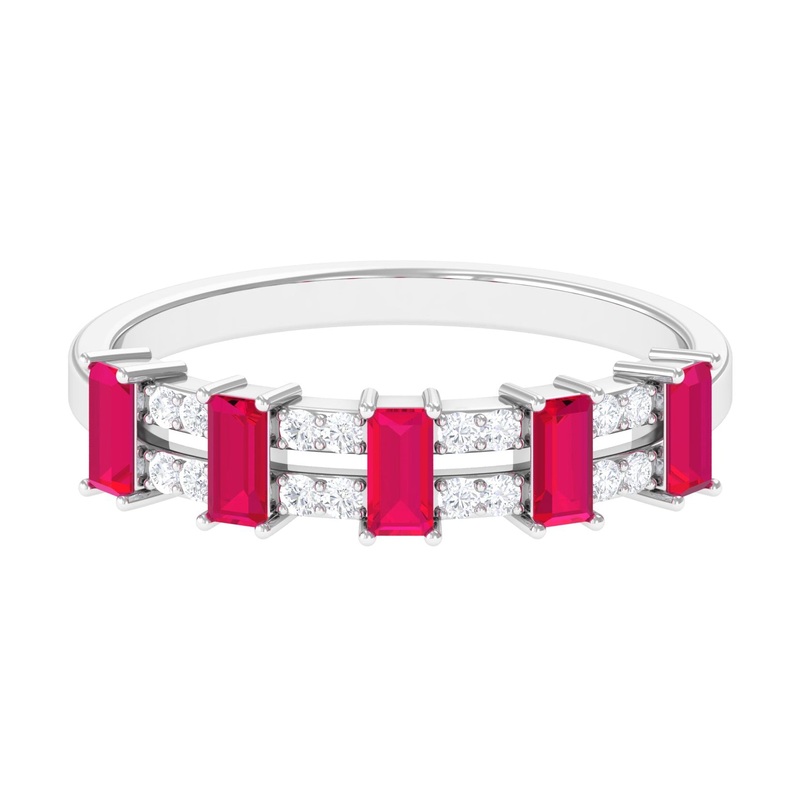 Ruby and Diamond Wide Half Eternity Band Ring