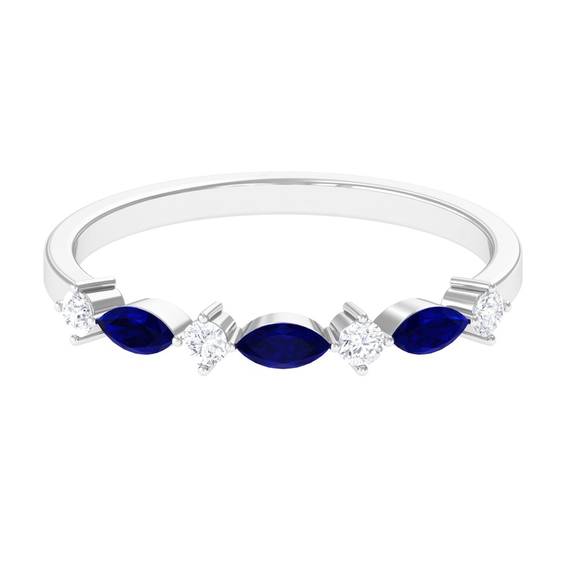Simple Blue Sapphire and Diamond Half Eternity Band Ring