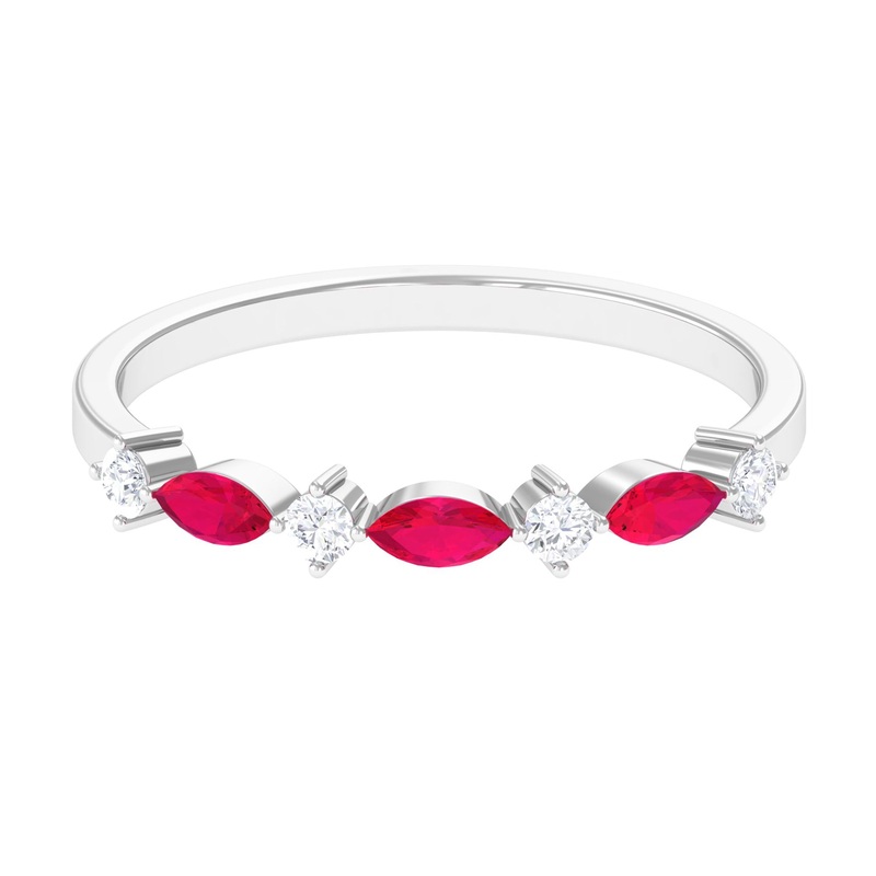 Simple Ruby and Diamond Half Eternity Ring