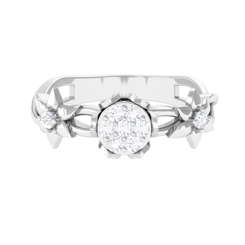 Stunning 2 MM Round Cut Diamond Gold Floral Ring in Petal Setting