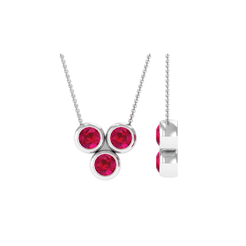 Three Stone Bezel Set Ruby Pendant Necklace For Women