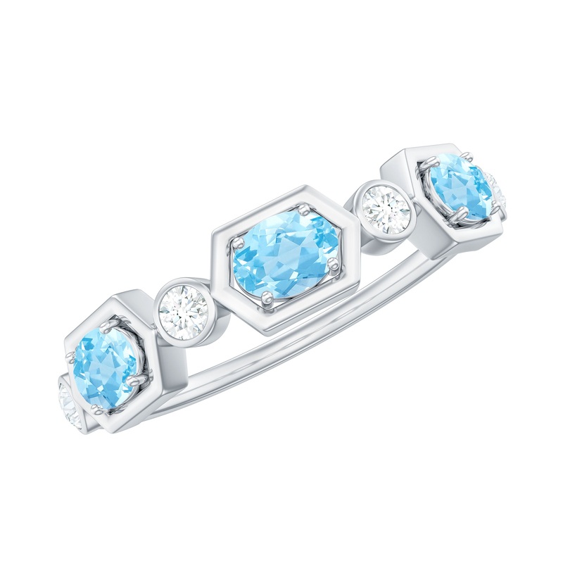 0.75 CT Real Aquamarine and Diamond Half Eternity Ring