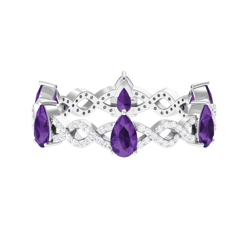 1.50 CT Amethyst and Diamond Full Eternity Ring with Crossover Shank