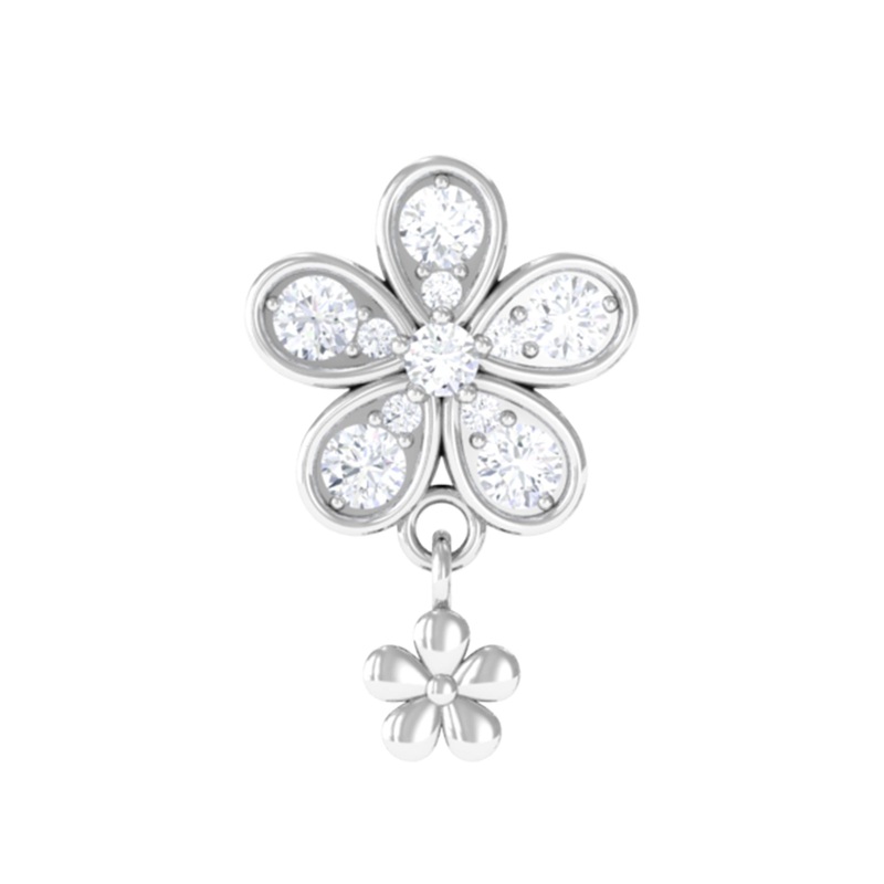 Natural Diamond Flower Helix Drop Earring