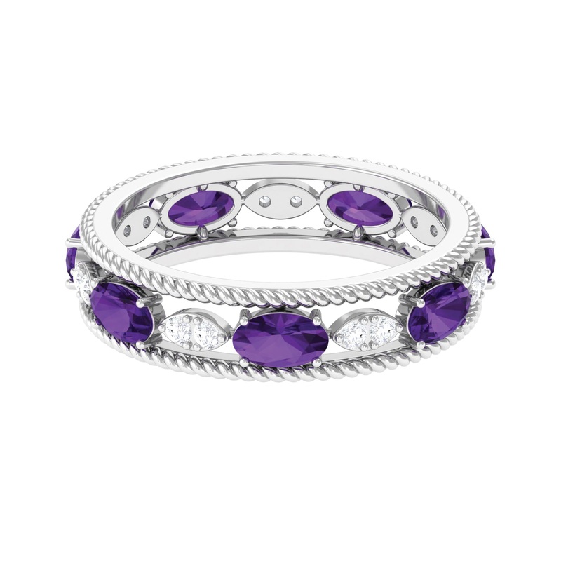 Real Amethyst and Diamond Eternity Band Ring