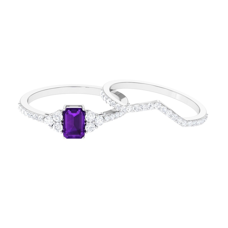 Real Amethyst Stackable Ring Set with Diamond Stones