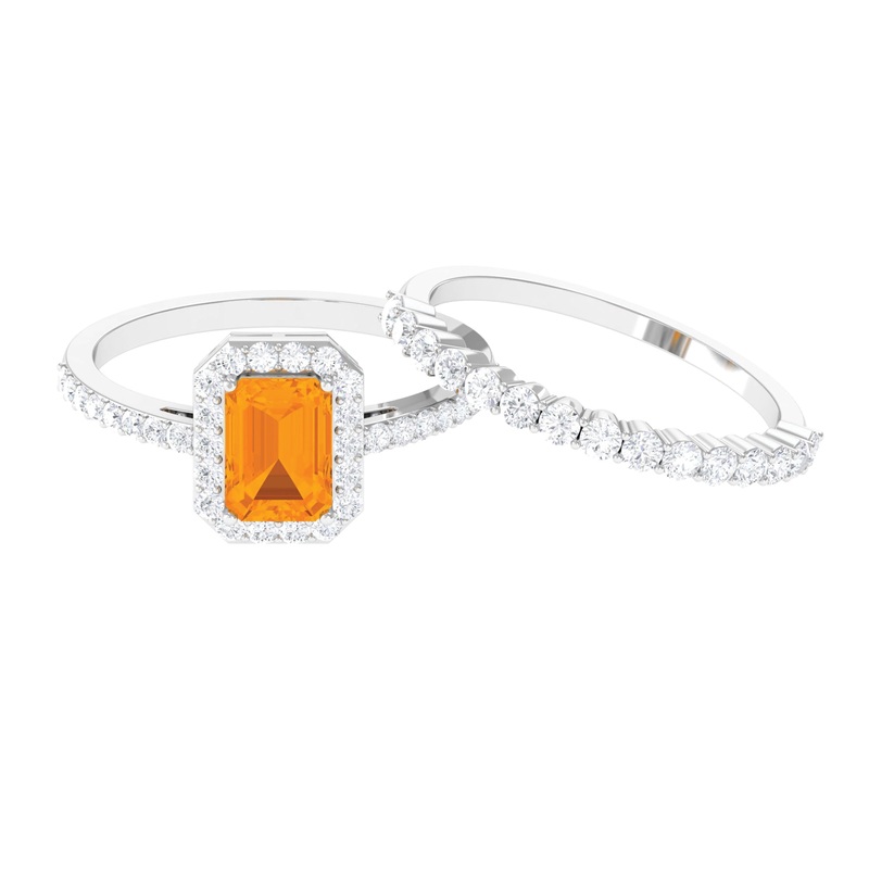 Real Fire Opal and Moissanite Stackable Ring Set