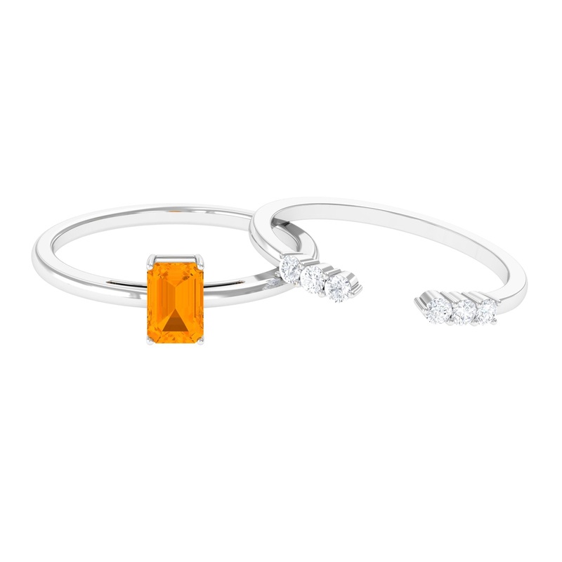 Real Fire Opal Solitaire Ring set with Diamond