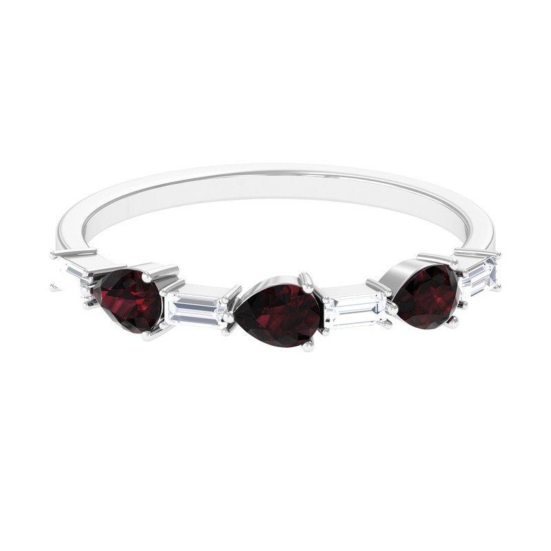 Real Garnet and Diamond East West Half Eternity Ring