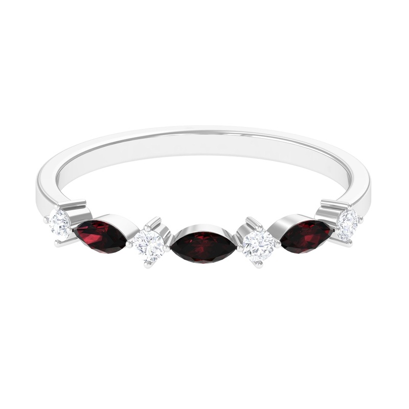 Simple Garnet and Diamond Half Eternity Ring