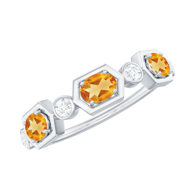 0.75 CT Certified Citrine and Diamond Half Eternity Ring