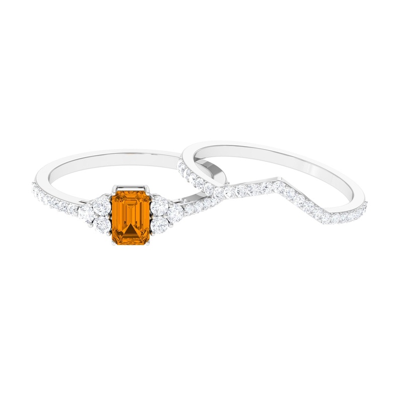 1.25 CT Natural Citrine and Moissanite Ring Set in Prong Setting