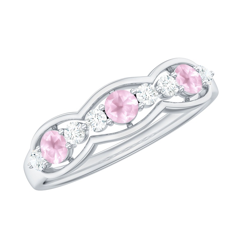 1.25 CT Rose Quartz and Diamond Wedding Anniversary Band Ring